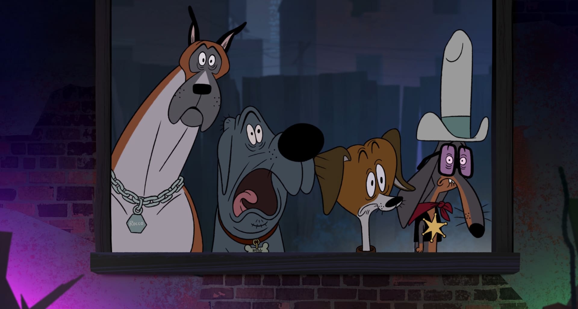 FIXED (L to R) Idris Elba as Rocco, Adam Devine as Bull, Bobby Moynihan as Lucky and Fred Armisen as Fetch in FIXED. Cr. COURTESY OF NETFLIX © 2025